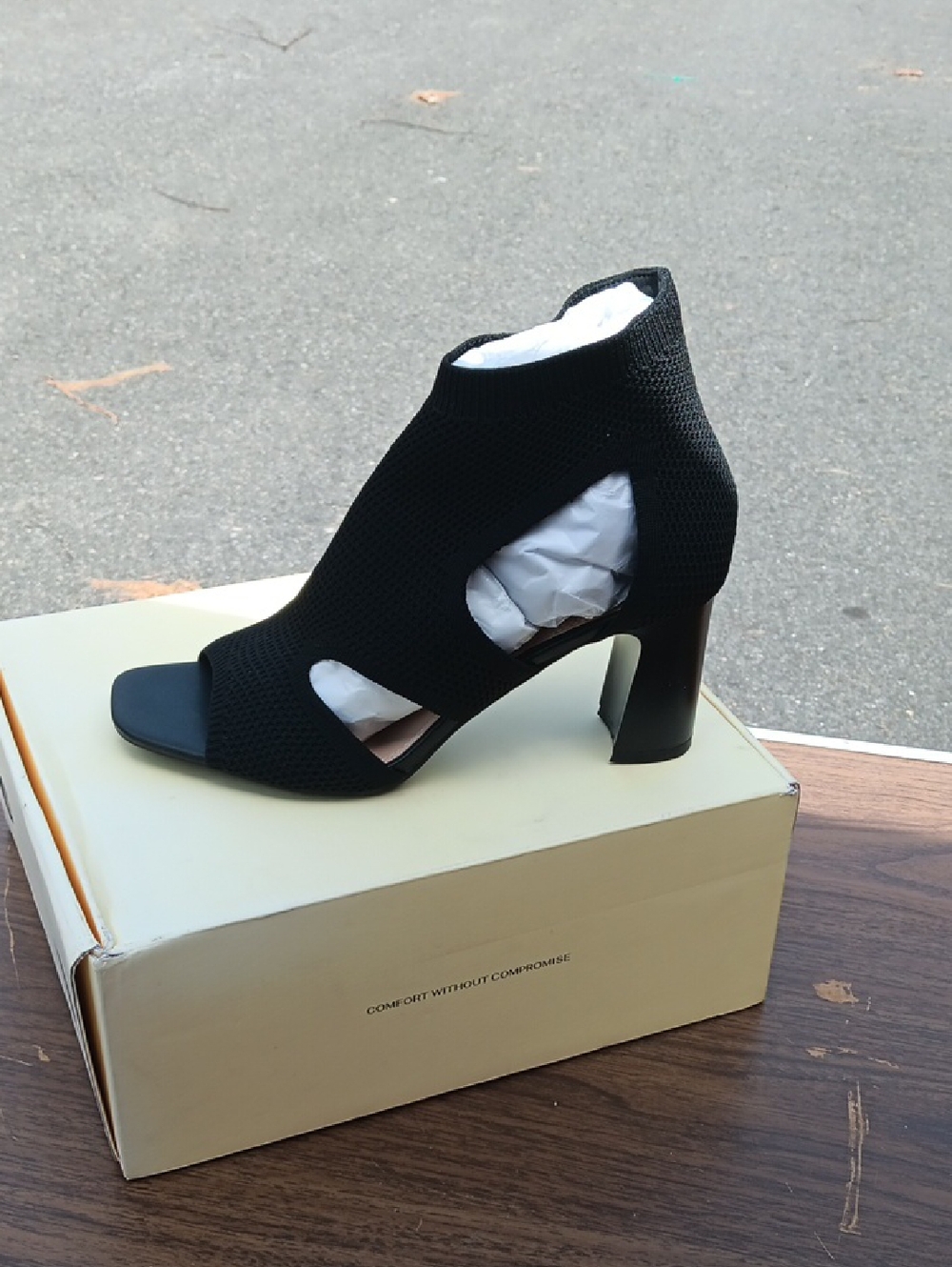 Black Knit Open-Toe Cutout Block Heel Bootie - Women
